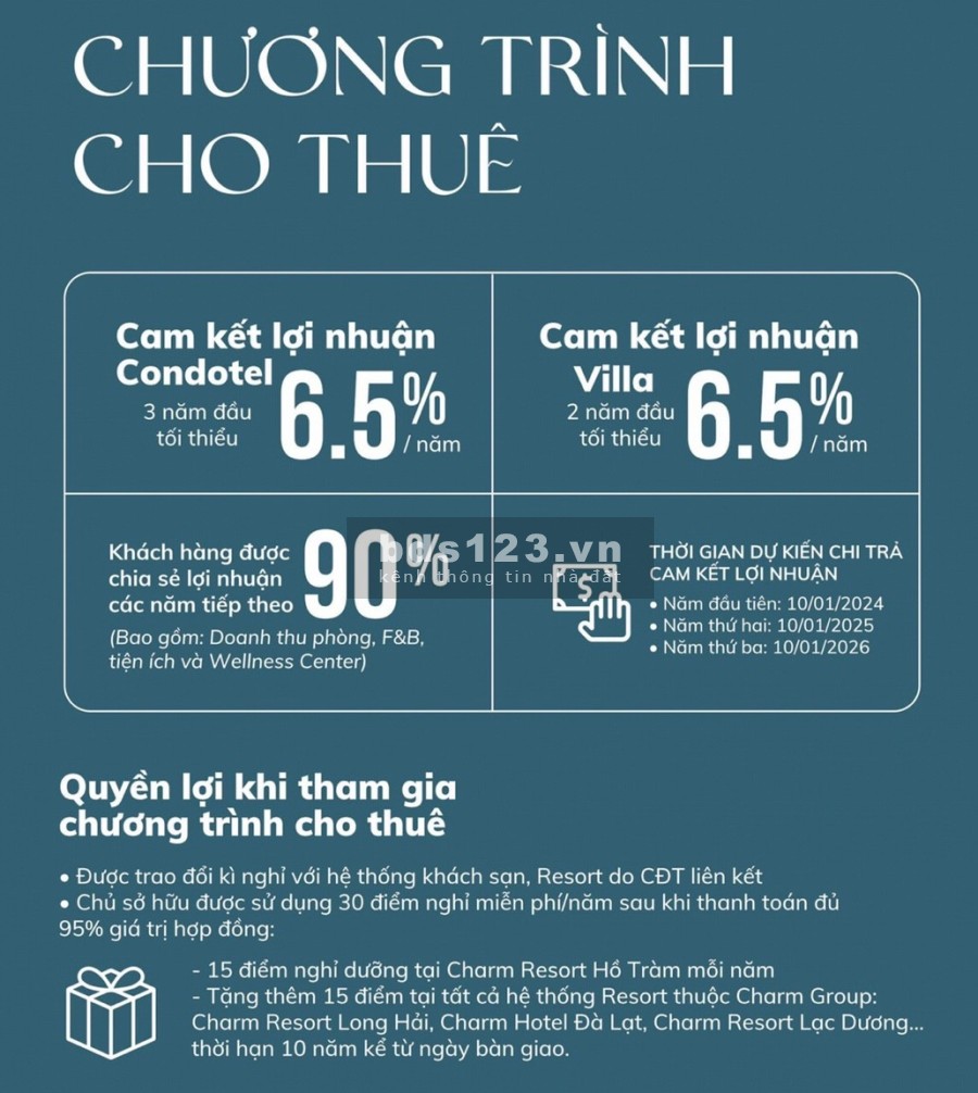 Căn hộ và biệt thự nghĩ dưỡng Charm Resort Hồ tràm, giá tốt, dầu tư sinh lời, pháp lý đủ