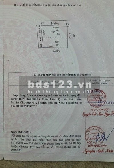 Bán đất Tân Tiến Chương Mỹ HN lô góc 2 mặt tiền giá rẻ nhất khu vực, dt 324m có 180m đất ở
