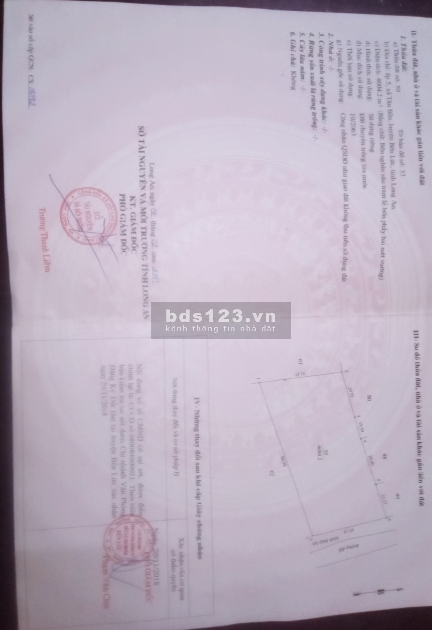 Bán đất mặt tiền tại xã Tân Bửu gần kề thành phố Hồ Chí Minh, giá tốt, giấy tờ đầy đủ