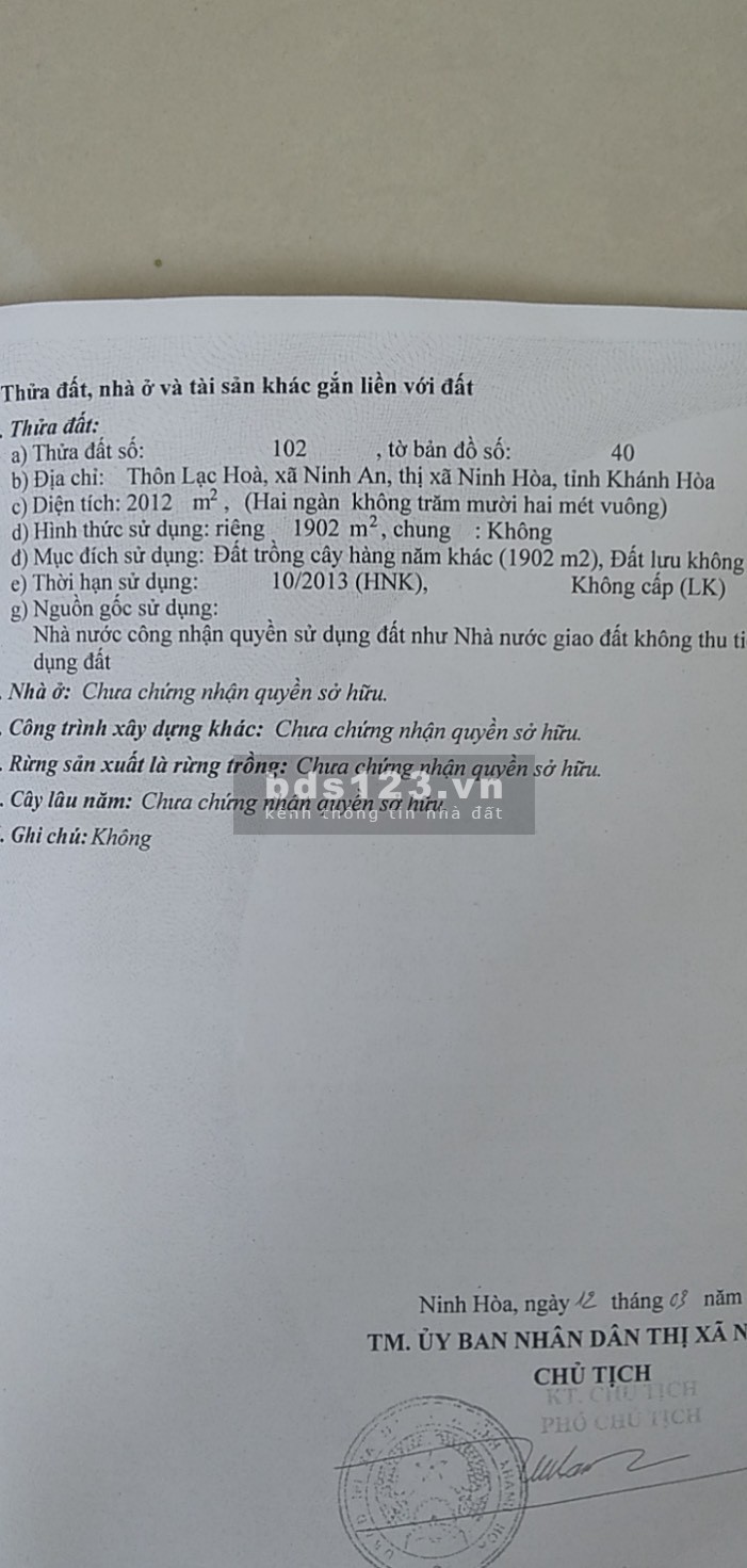  Bán nhanh đất ở nông thôn 12.000m2 đất trồng cây lâu năm Thị Xã Ninh Hoà.