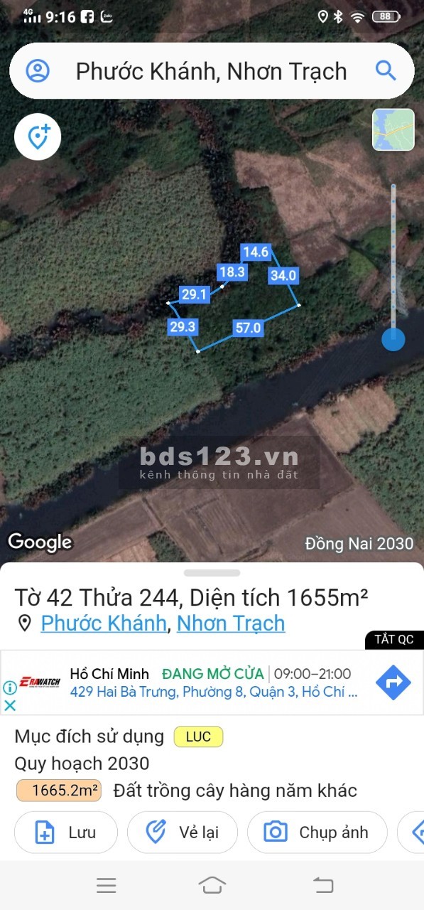 Chính chủ gửi bán lô đất diện tích 1655 m2 thuộc xã Phước Khánh pháp lý sổ đỏ đầy đủ