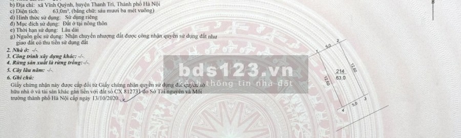 Bán đất tặng nhà cấp 4 Vĩnh Ninh Vĩnh Quỳnh Thanh Trì Hà Nội giá bán 2.1 tỷ, thương lượng