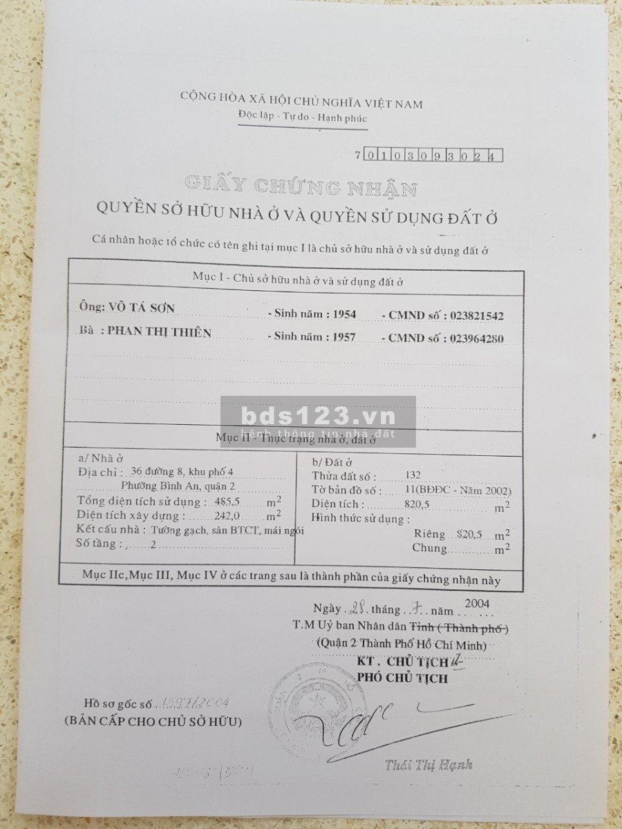 Bán Nhà mặt tiền số 36 đường số 8, Phường Bình An (khu Trần Não), Quận 2, Tp. HCM