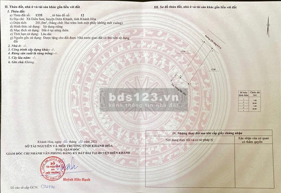 Cần bán lô đất full thổ cư đường Gò Đại Diên Khánh pháp lý chính chủ, giá bán 1.2 tỷ