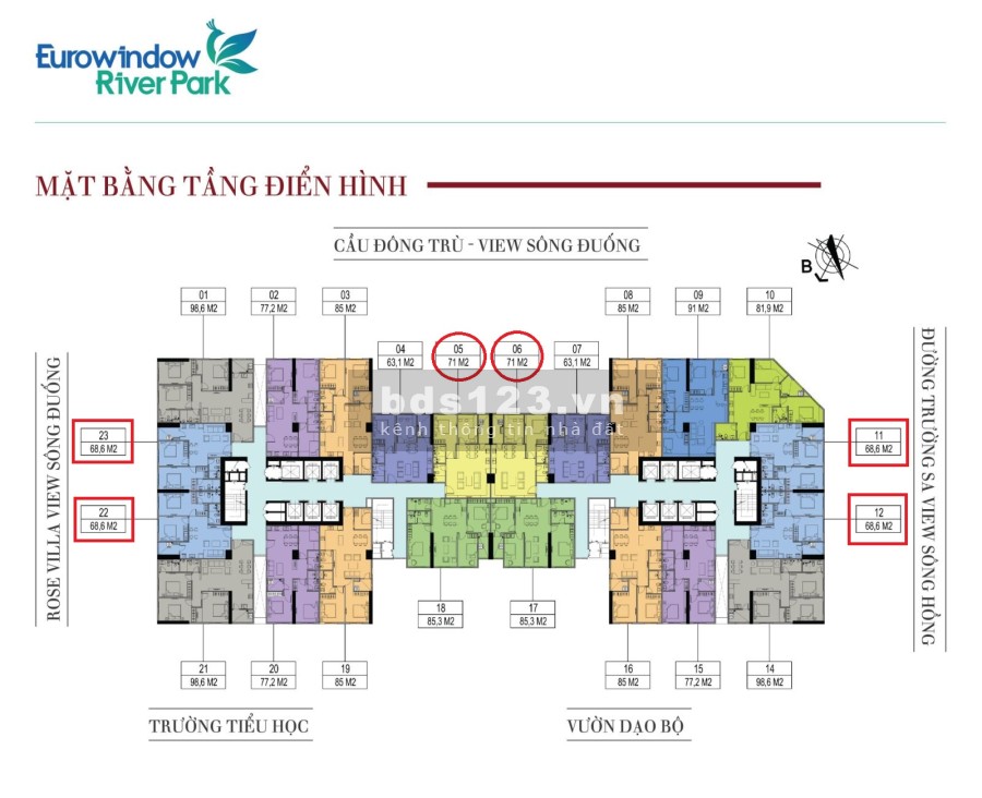 Quỹ căn 2 ngủ tại Eurowindow River Park, diện tích sử dụng 68m2,71m2, giá chỉ từ 1.8 tỷ