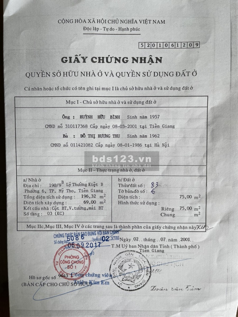 Bán nhà nguyên căn mặt phố thành phố Mỹ Tho, pháp lý chính chủ, bàn giao vào ở ngay