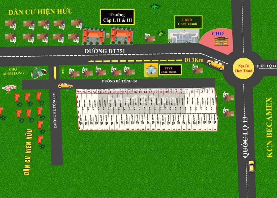 Cần bán gấp 2 nền đất mặt tiền trung tâm Chơn Thành.Sổ đỏ cầm tay.