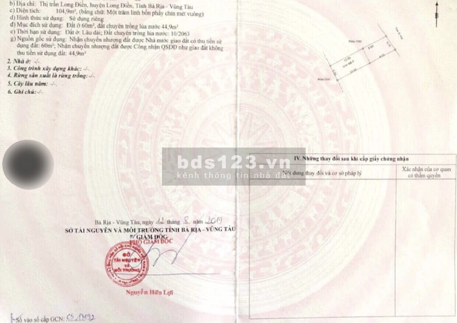 Bán đất mặt tiền đường 44A TT.Long Điền nhỉnh 2 tỷ sổ đỏ chính chủ, giá tốt đầu tư