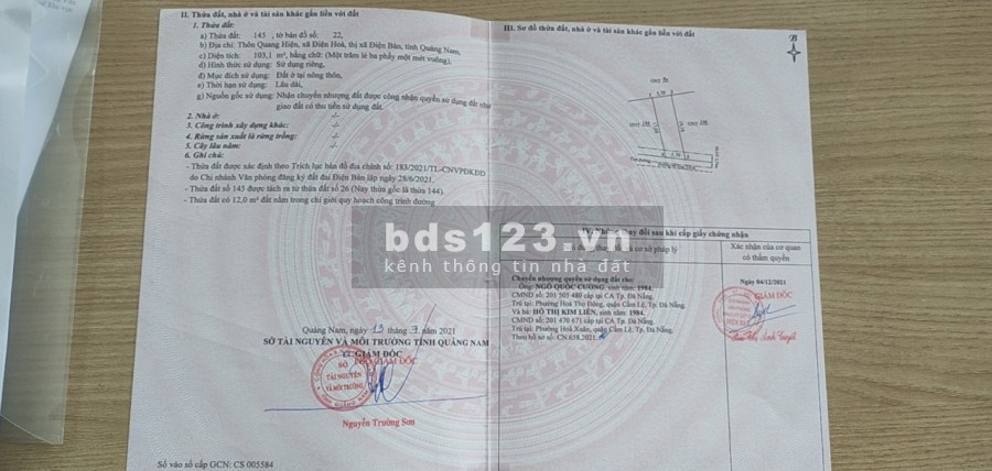 Đất ở Quang Hiện, diện tích rộng 103.1. view 2 mặt tiền khu dân cư đông đúc, giá tốt