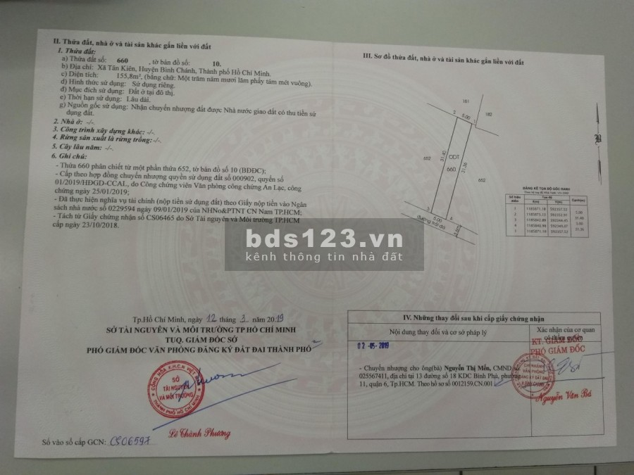 Hàng ngợp bán lô đất diện tích 155,8 m2 đất Full thổ cư, giá chỉ 30 triệu/m2, Bình Tân - HCM