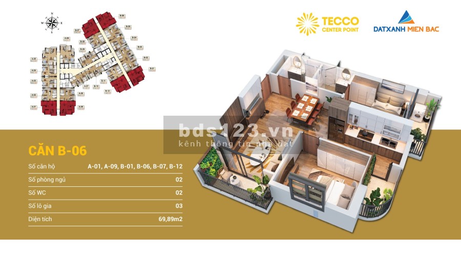 Bán căn B06, 2 Phòng Ngủ chung cư Tecco Thanh Hoá giá bán 1.6 tỷ, pháp lý chính chủ
