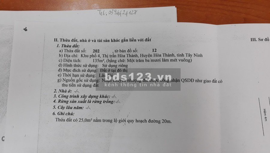 Bán đất chính chủ đường Nguyễn Tri Phương, khu phố 4, phường Long Hoa, thị xã Hòa Thành, Tây Ninh