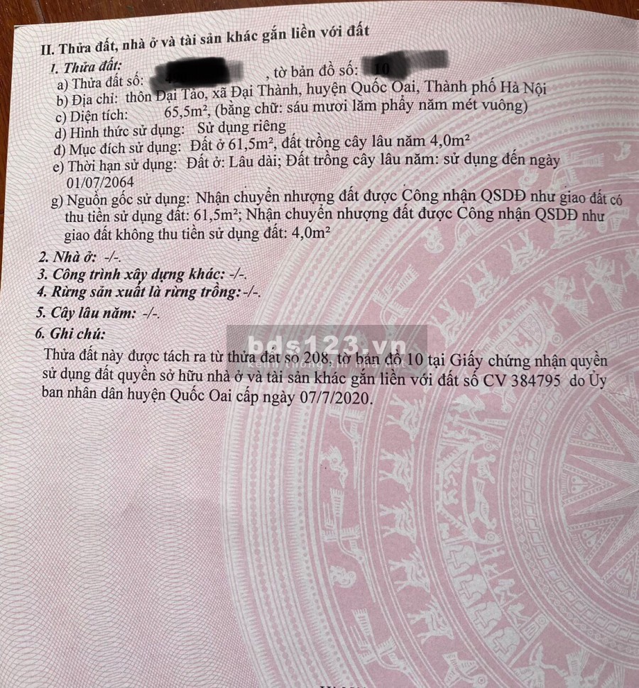 Bán đất 1 tỷ hơn đại thành Quốc Oai Hà Nội ô tô đỗ tứ tung quanh đất đường thông các ngả