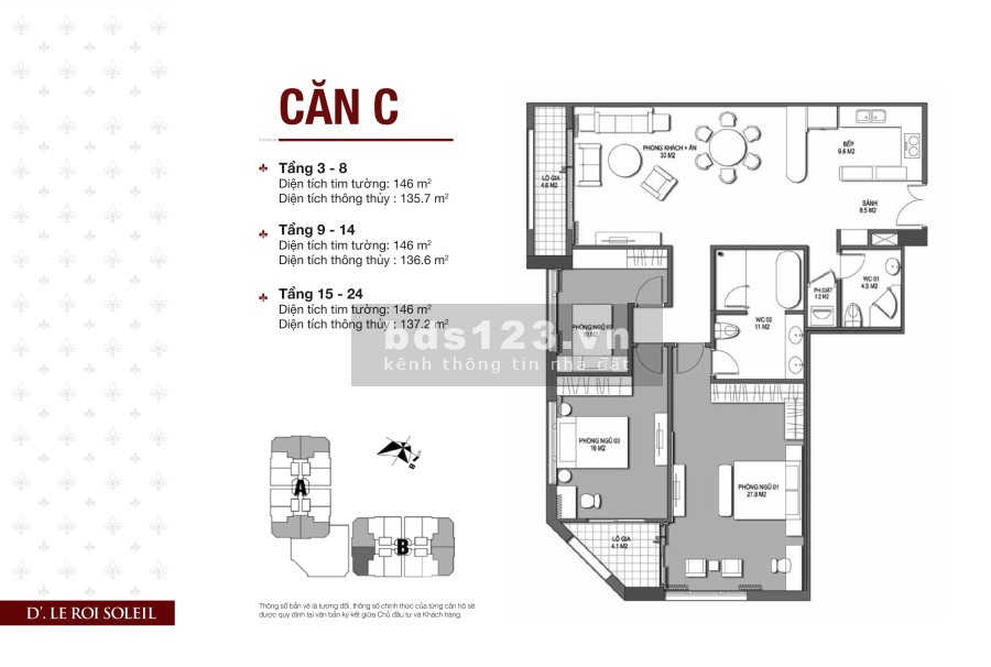 Bán căn hộ D. Le Roi Soleil Quảng An 146m2 giá 9,5 tỷ