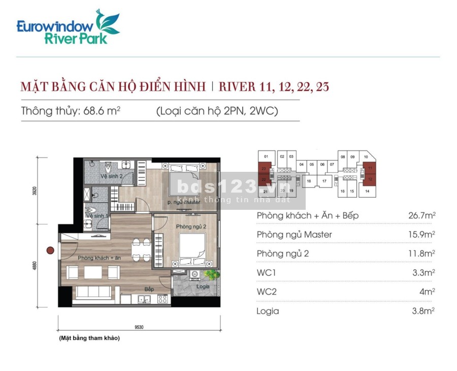 2 phòng ngủ view mặt tiền Eurowindow River Park, 70m2 giá chỉ 1,7x tỷ LH: 0982.706.222