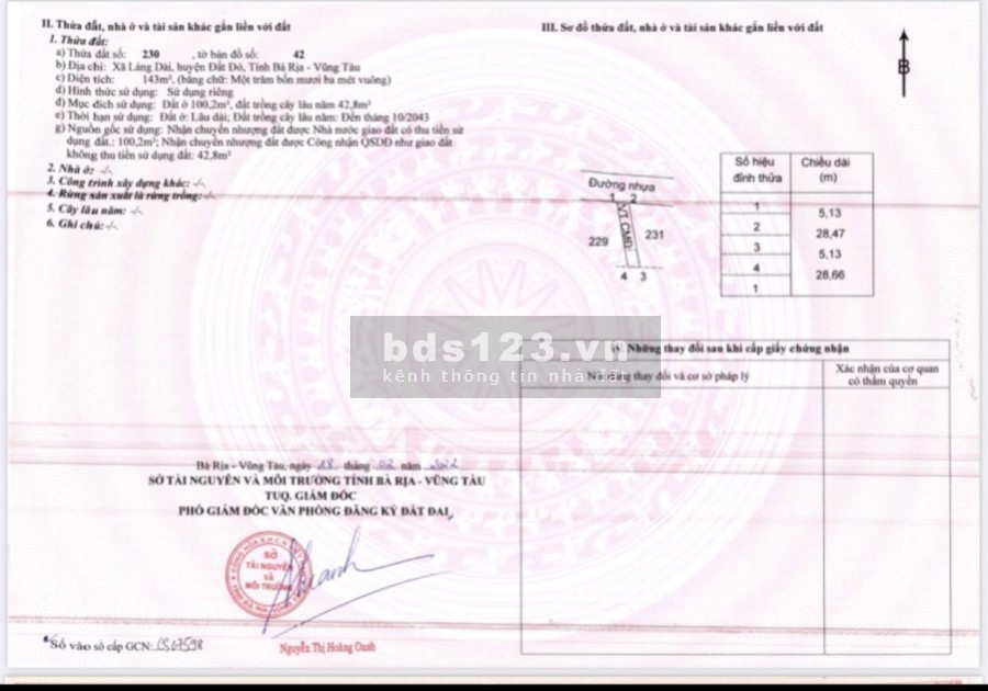 Cần bán đất ở xã Láng Dài huyện Đất Đỏ Bà Rịa Vũng Tàu xây tự do, giá tốt đầu tư