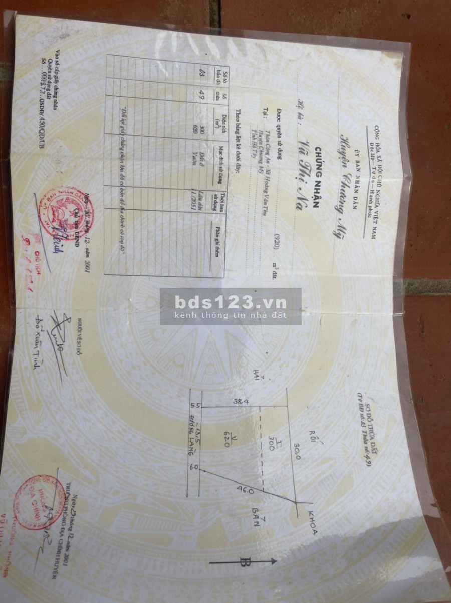 Bán đất Hoàng Văn Thụ Chương Mỹ dt 920m có 300m đất ở, đất nở hậu sẵn nhà cấp 4 chỉ việc ở