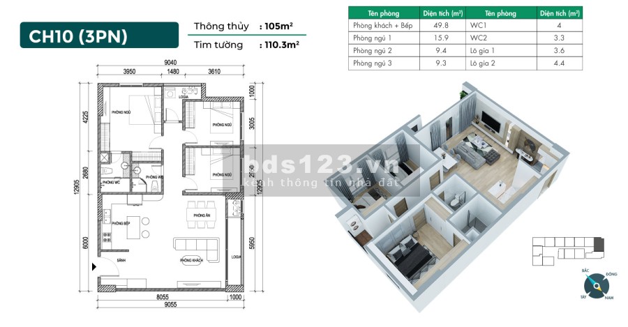 3 phòng ngủ cao cấp giá tốt nhất Phương Đông Green Home, giá chỉ 29tr/m2 LH:0982706222