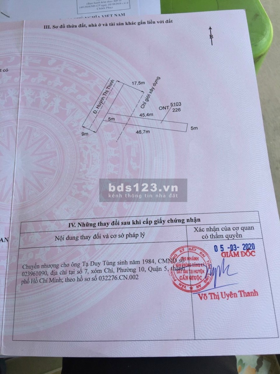 Bán đất mặt tiền Huỳnh Thị Hinh đường lớn, giá bán chỉ 1.85 tỷ, pháp lý chính chủ