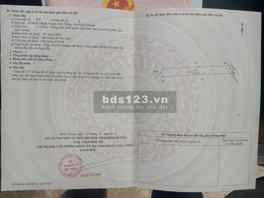 Cần bán đất nền xã Minh Thạnh, Huyện Dầu Tiếng, giá rẻ nhất thị trường, sổ sẵn chính chủ
