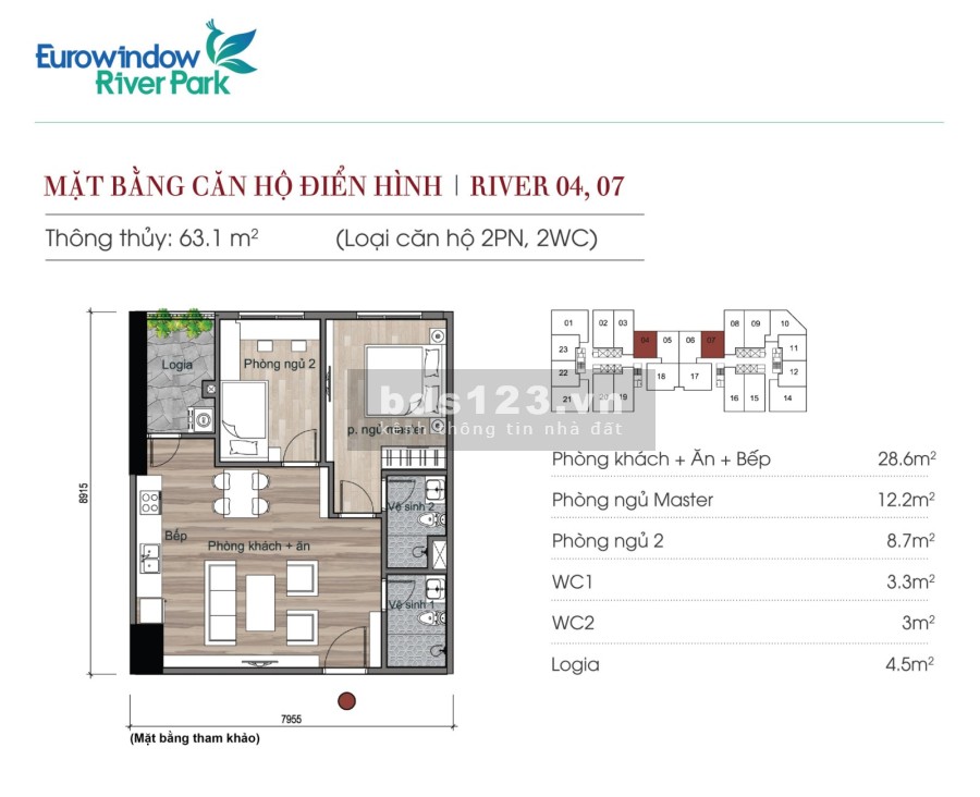 2 phòng ngủ 63m2 Eurowindow River Park giá chỉ 1.8x tỷ liên hệ 0982.706.222