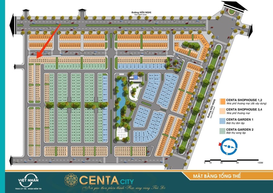 Bán shophouse mặt tiền đường 56m khu đô thị Vsip dự án centa city