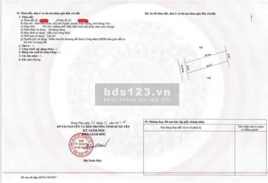 Chính chủ bán 101,5m2 Đan Kim, Liên Nghĩa, đường trước mặt rộng 10m giá 27 triệu/m2
