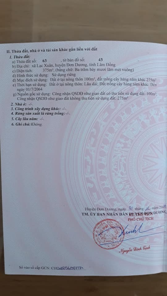 Bán nhanh lô đất khu kinh tế mới Lạc Xuân - Đơn Dương- Lâm Đồng