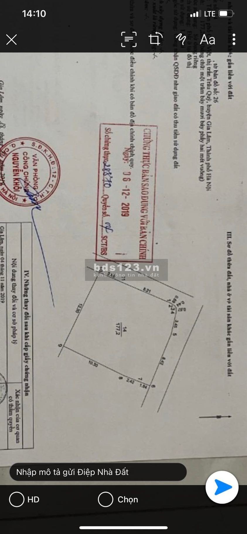 Chính chủ nhờ bán lô góc diện tích 177m2 đường ô tô 7 chỗ chạy Cửu Việt 2 Trâu Qùy