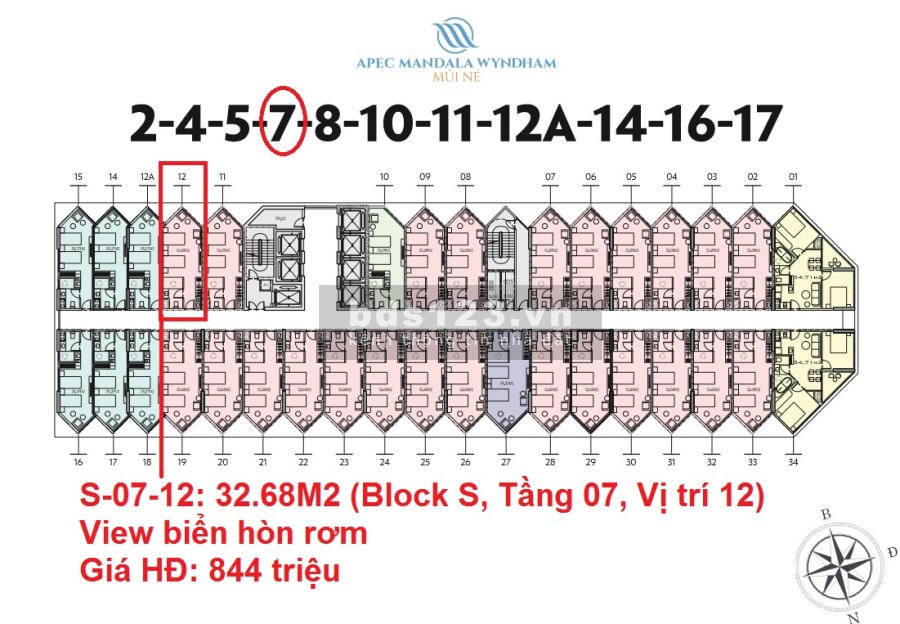 Cắt Lỗ Apec Mũi Né Căn 1PN, S07.12, D-04-18, giá 800 triệu, view biển, bao thuế phí