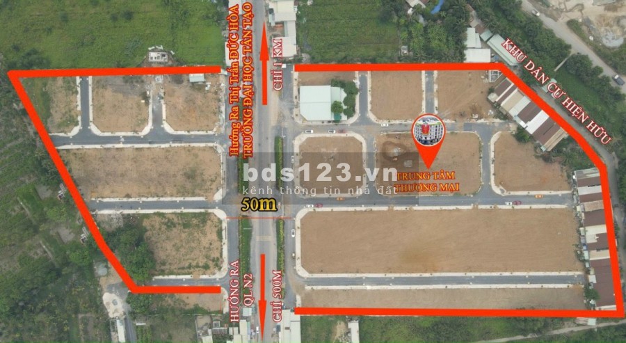 Đất mặt tiền Quốc Lộ N2, ngay trung tâm thị trấn Đức Hoà, pháp lý chính chủ, giá tốt