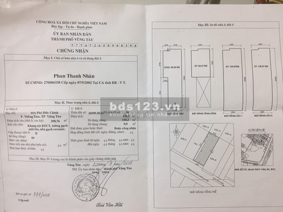 Chính chủ bán khách sạn 27 tỷ Mặt Tiền VIP Phó Đức Chính Vũng Tàu cách biển 100m
