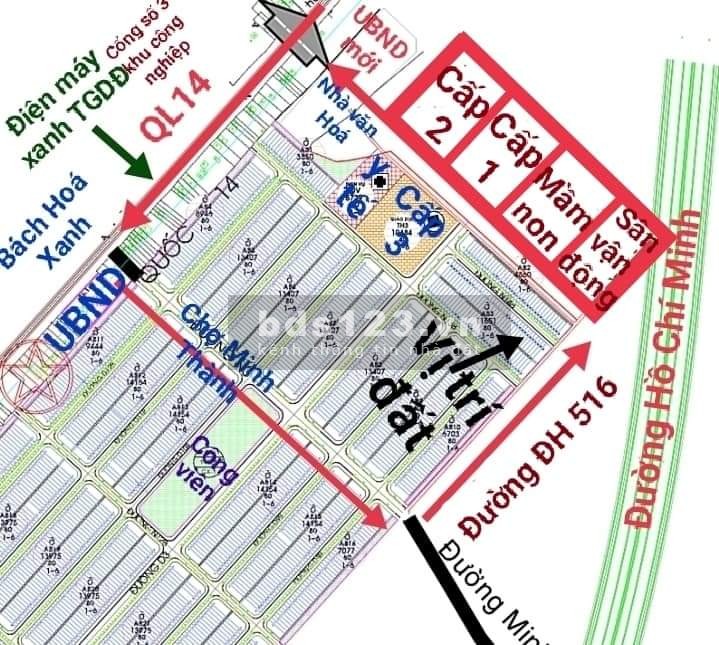 Giai đoạn 2 Becamex Chơn Thành, tỉnh Bình Phước, giá bán chỉ 8.8 triệu/m2, giá cực rẻ