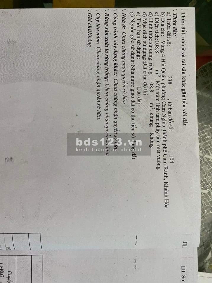 Bán đất Cam Ranh giá rẻ nhất khu vực giá bán 3.8 tỷ, bán trong tuần pháp lý chuẩn