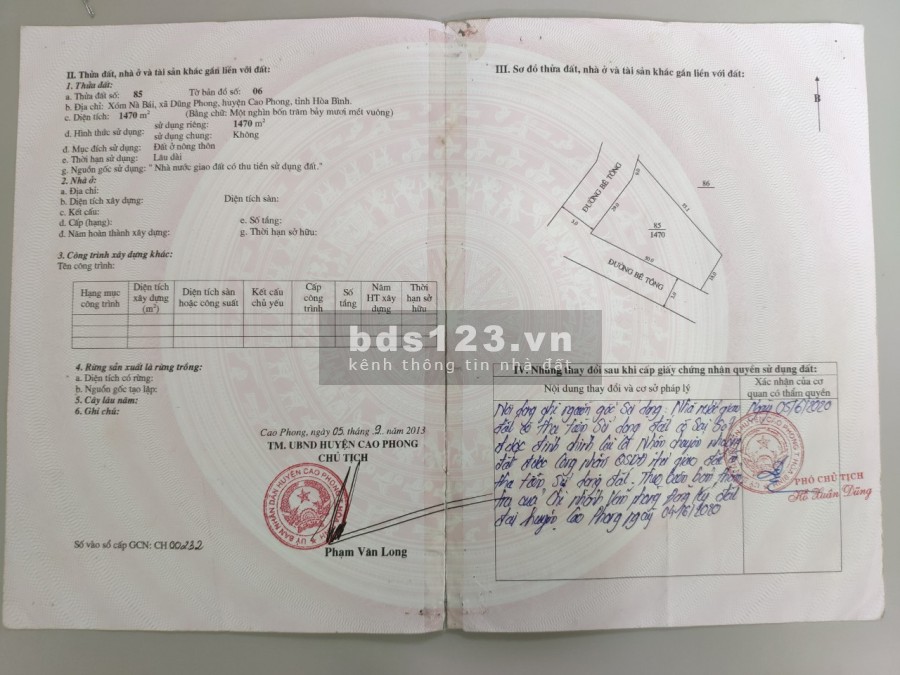 Đất chính chủ diện tích sử dụng 1470m2, tại Cao Phong, Hoà Bình, full thổ cư, giá tốt