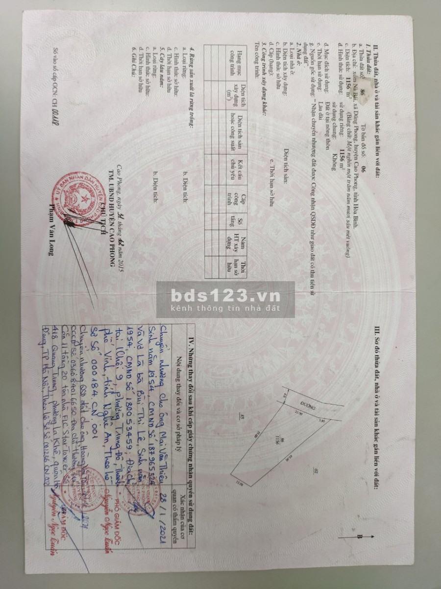 Bán đất Cao Phong Hoà Bình, pháp lý chính chủ, diện tích sử dụng 1156m2, sổ sẵn