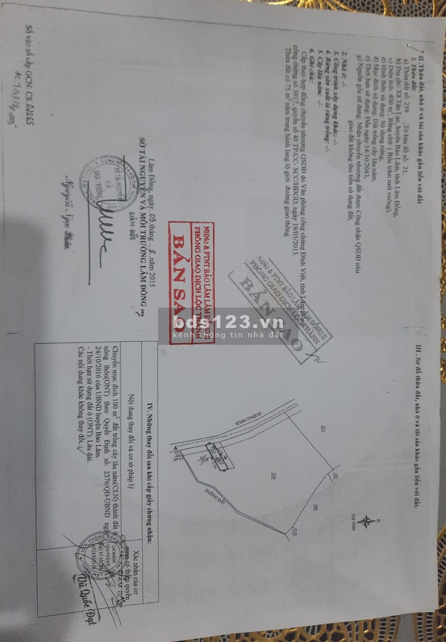 Bán Nhà Mặt Tiền đường nhựa Âu Cơ, Xã Tân Lạc, Bảo Lâm, Lâm Đồng điện tích (10x40)m