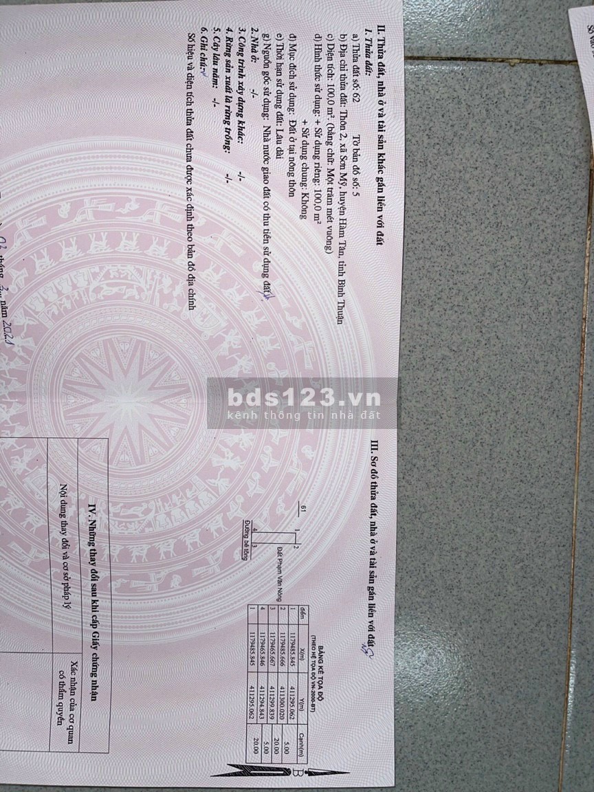 Chính chủ cần bán nhanh lô đất trung tâm xã Sơn Mỹ, Hàm Tân Bình Thuận, sổ sẵn đầy đủ