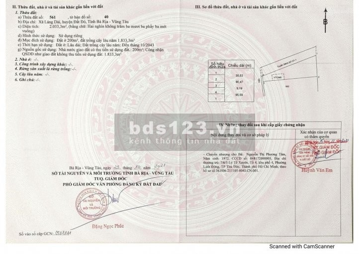 Cần Bán 2000m2 đất, có 200m2 thổ cư. Sổ riêng, đất phủ hồng tại Láng Dài Lộc An - Đất Đỏ - BRVT