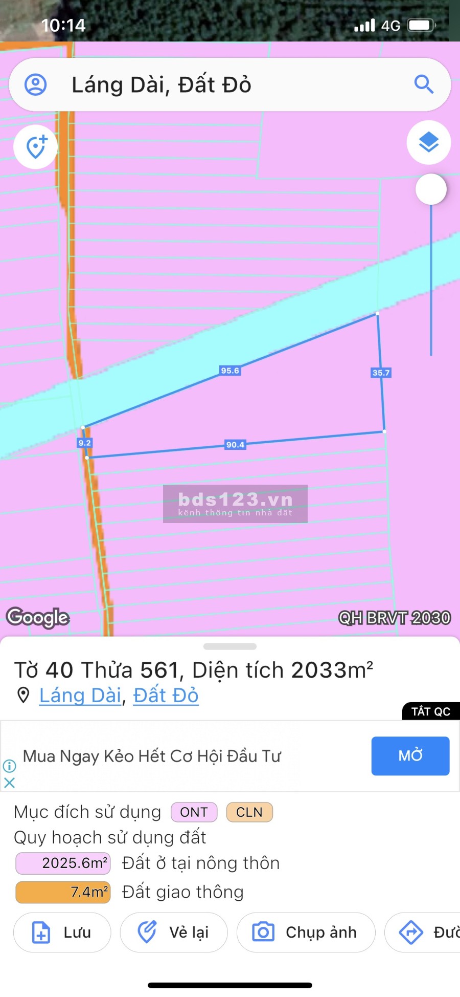 Cần Bán 2000m2 đất, có 200m2 thổ cư. Sổ riêng, đất phủ hồng tại Láng Dài Lộc An - Đất Đỏ - BRVT