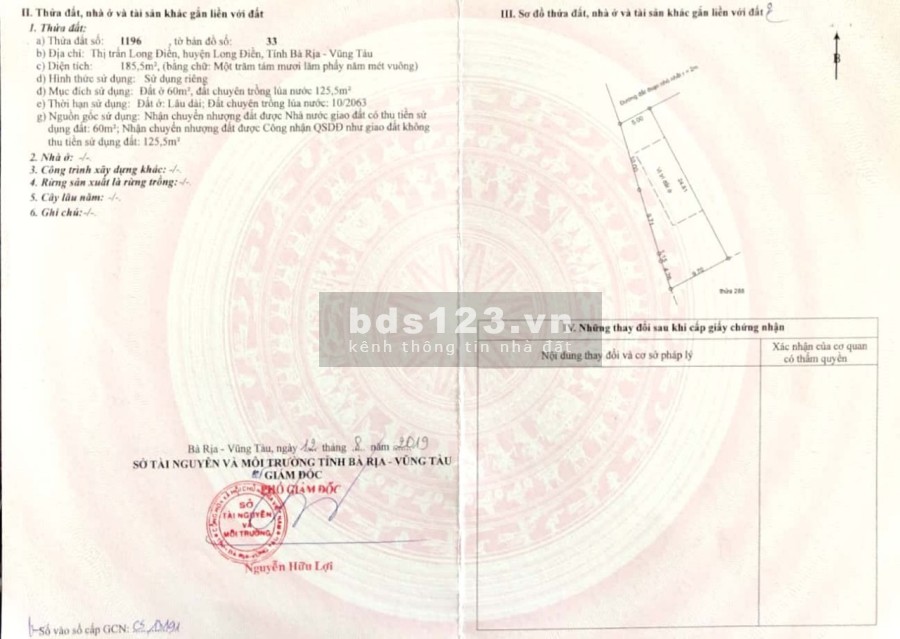Đất tại trung tâm hành chính Bà Rịa giá 1 tỷ 7 Chính Chủ sổ hồng chính chủ bàn giao ngay