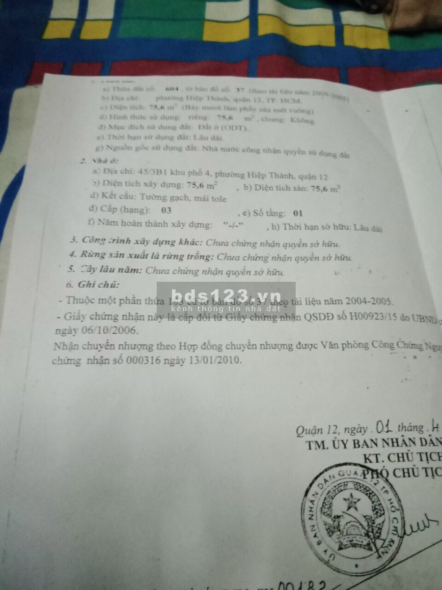 Bán nhà sổ hồng riêng đường Hiệp Thành 45 Quận 12 liên hệ 0968054567 đầu tư sinh lời