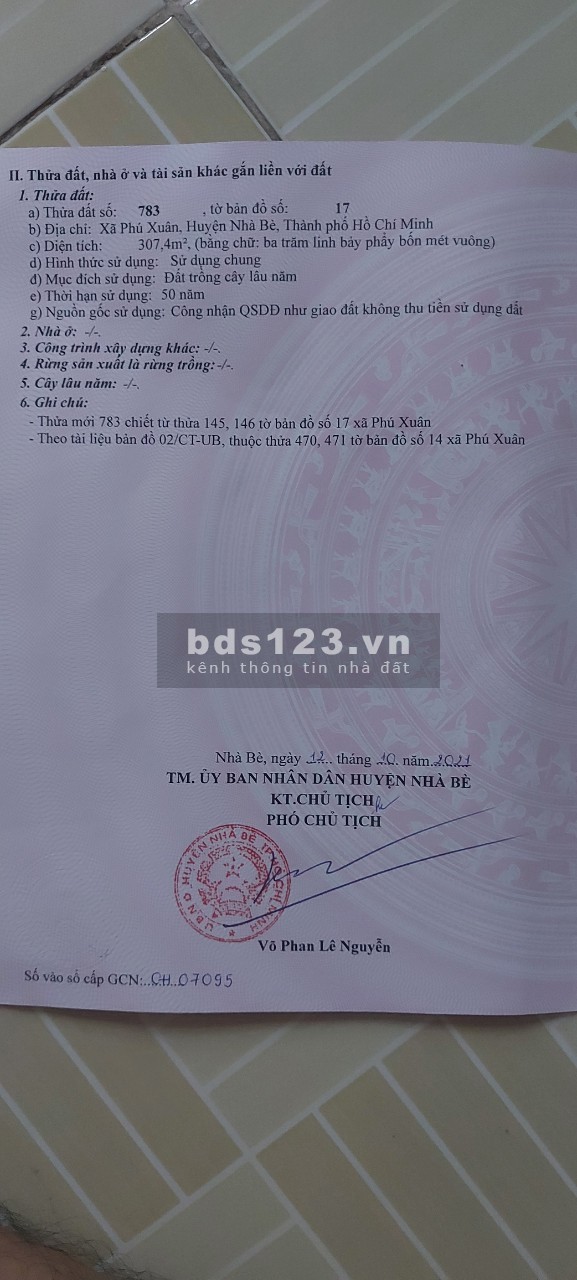 Tôi chính chủ cần tiền kinh doanh bán gấp đất lô nhì Nguyễn Bình, Nhà Bè