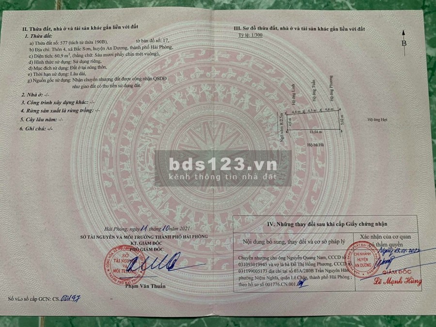 Bán đất thôn 4 xã Bắc Sơn gần khu công nghiệp 60.9m giá 750 triệu, liên hệ 0333899926