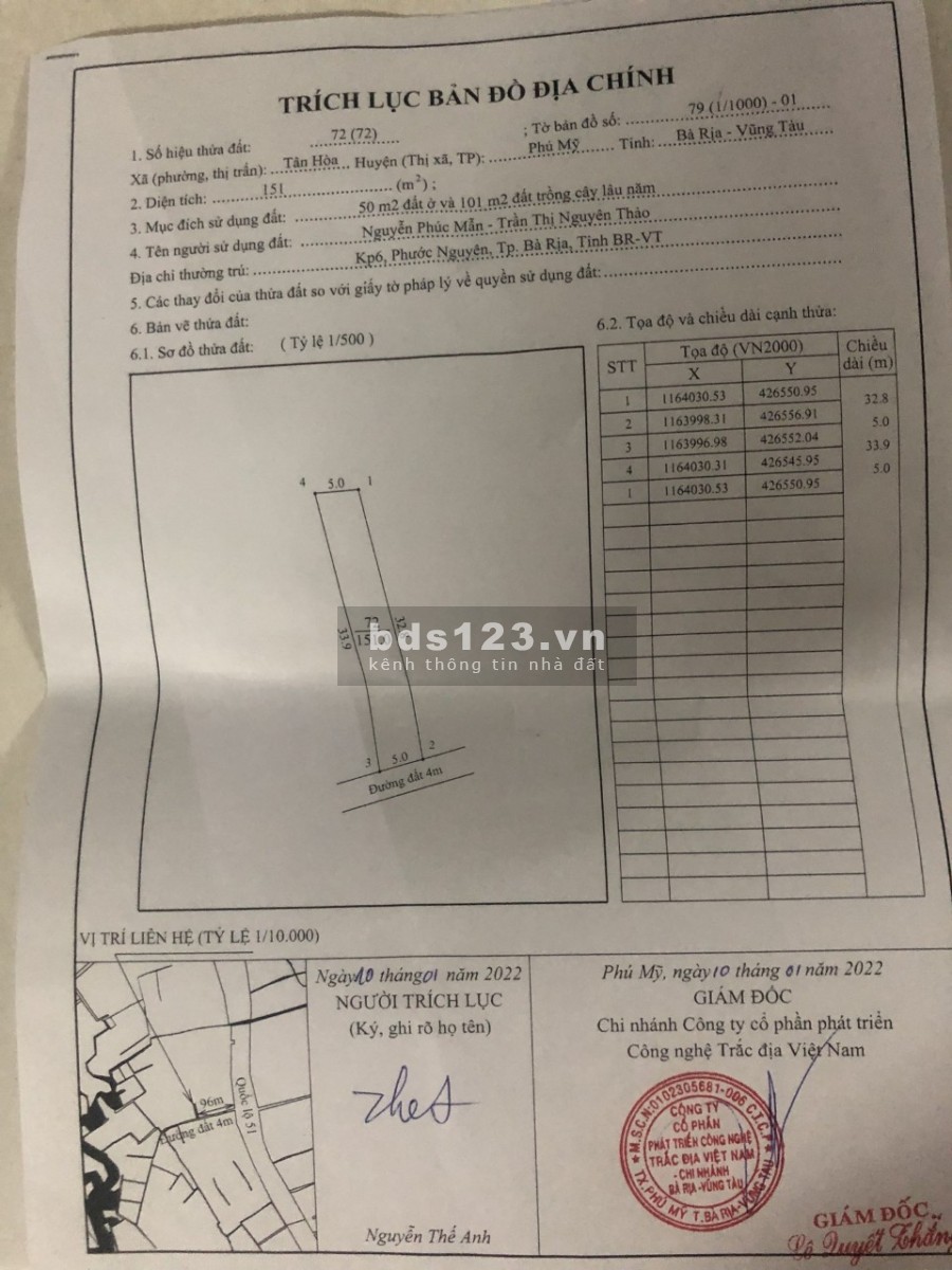 Lô duy nhất ở Tân Hòa, Phú Mỹ, giá hợp lý Vị trí đắc địa sinh lời cao ĐẶT CỌC NGAY