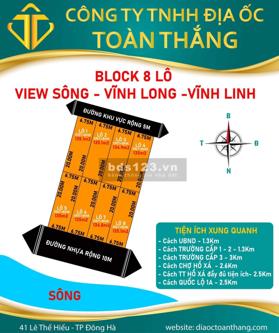 Block 8 lô view sông Vĩnh Linh sổ hồng cầm tay, bàn giao ngay, giá bán đầu tư sinh lời