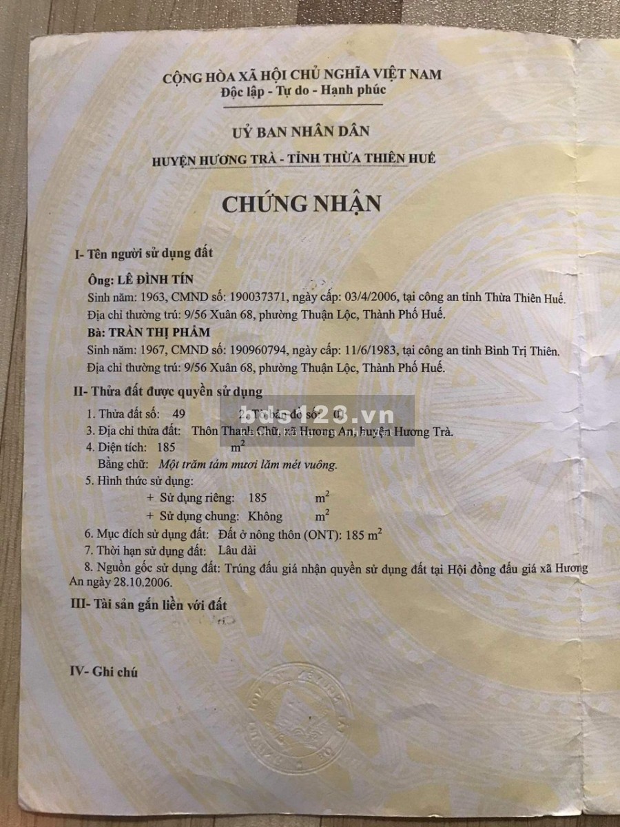 Khu quy hoạch Hương An, Hương Trà chính chủ cần bán liên hệ 0788008881, giá tốt