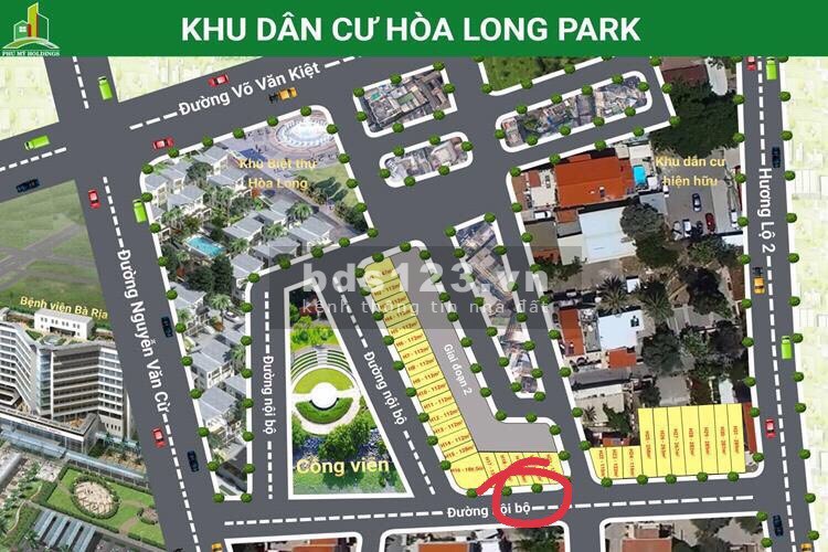 Bán đất MT (9x13) Khu Dân Cư Hòa Long Park, TP Bà Rịa, giá bán 2.2 tỷ, còn thương lượng