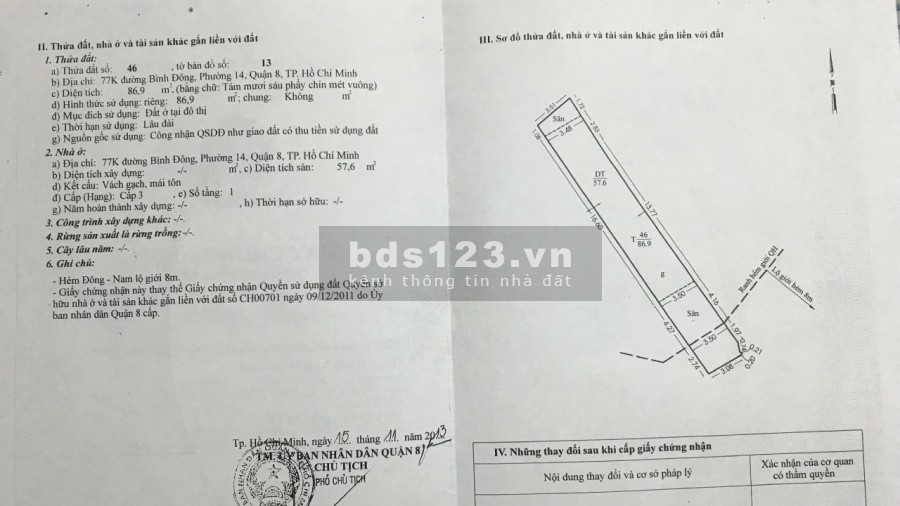 (Góc Đầu Tư) Bán nhà Trệt diện tích đất 86,9m2 đường Bình Đông phường 14, Quận 8
