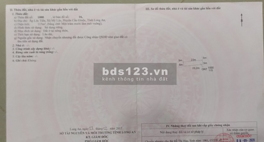 Bán đất nền full thổ cư diện tích 115m2, sổ hồng riêng, xã Mỹ Lộc, Cần Giuộc Long An, giá rẻ